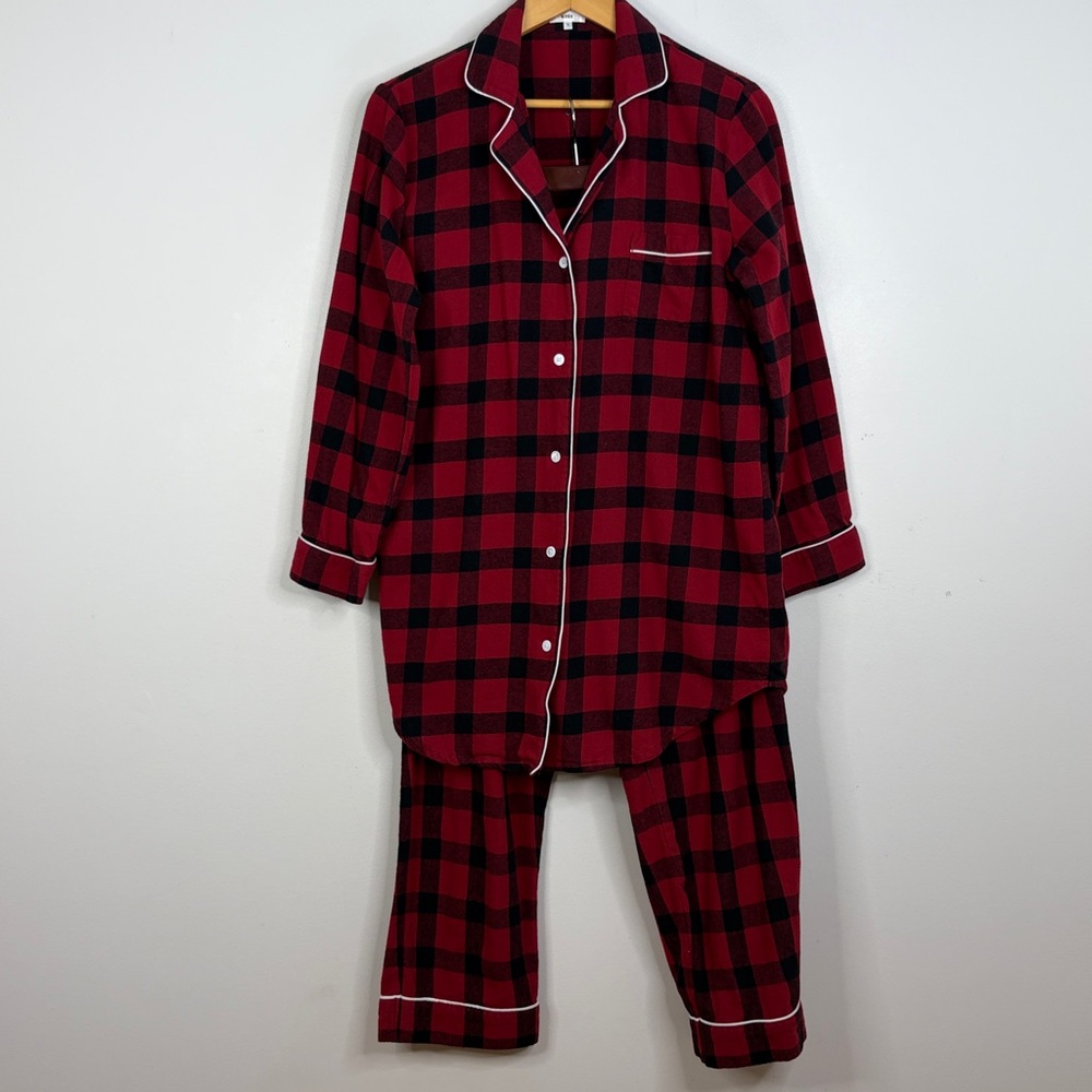 Knix Pajamas Womens Medium Black Red Buffalo Plaid Cotton Flannel Pjs Top Bottom